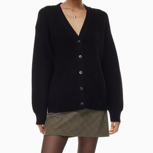 Aritzia Wilfred Storybook Cardigan Sweater Black V-Neck Button Cardigan Sweater